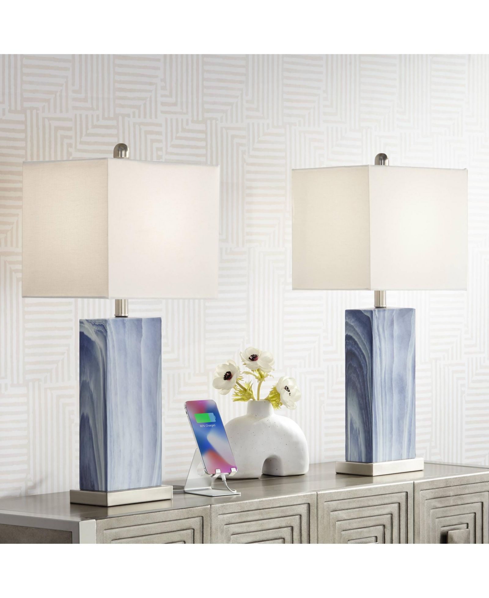 Набор из 2 настольных ламп 360 Lighting 25" Faux Marble Connie с USB-портом и прямоугольным абажуром