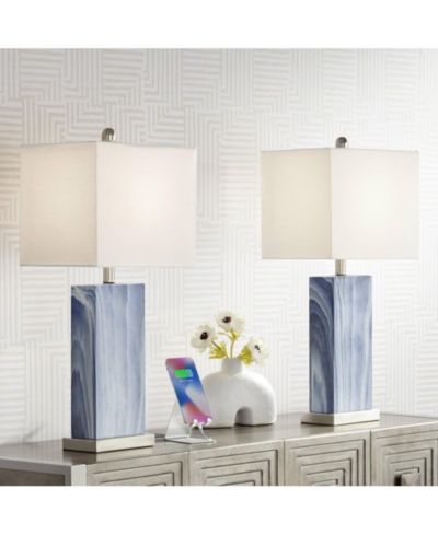 Набор из 2 настольных ламп 360 Lighting 25" Faux Marble Connie с USB-портом и прямоугольным абажуром