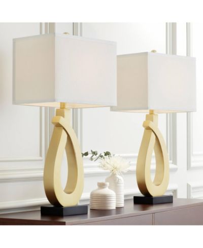 360 Lighting 28" Tall Set of 2 Simone Modern Table Lamps Sculptural Metal USB Charging Port Rectangular Shade