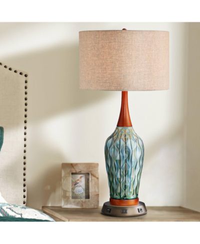 360 Lighting Настольная лампа Mid Century Modern с USB и розеткой, синяя керамика