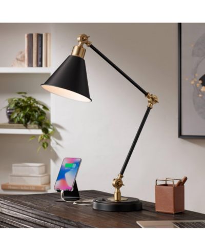 Современная индустриальная настольная лампа 360 Lighting с USB-портом, 26.75" High, Black Antique Brass