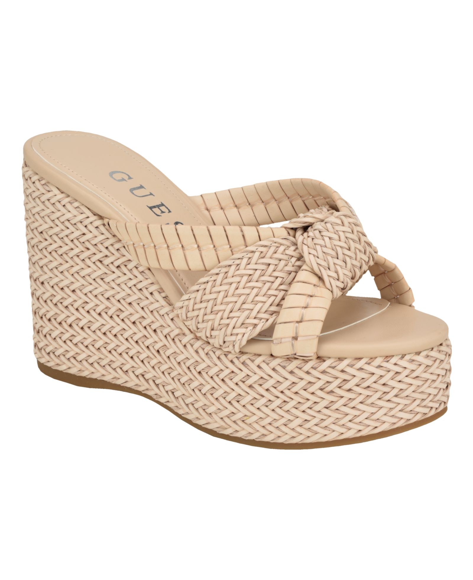 GUESS Women's Eveh Knotted Jute Wrapped Platform Wedge Sandals