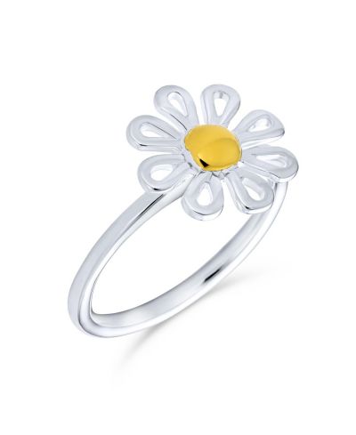 Bling Jewelry Delicate Tiny Two Tone Flower Daisy кольцо 1MM Band Gold Plated Sterling Silver