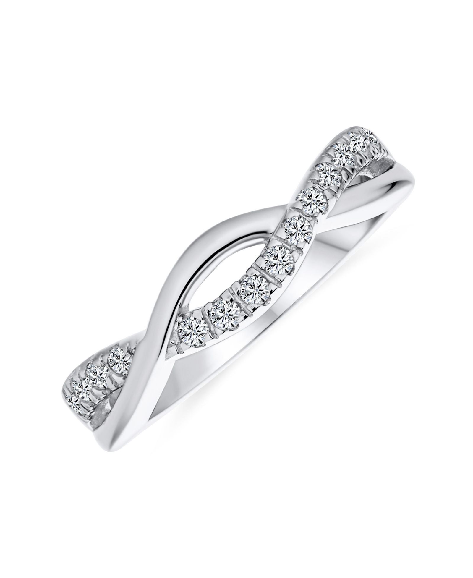 Bling Jewelry Intertwined Twist Half Eternity Pave CZ Infinity Band Ring Sterling Silver