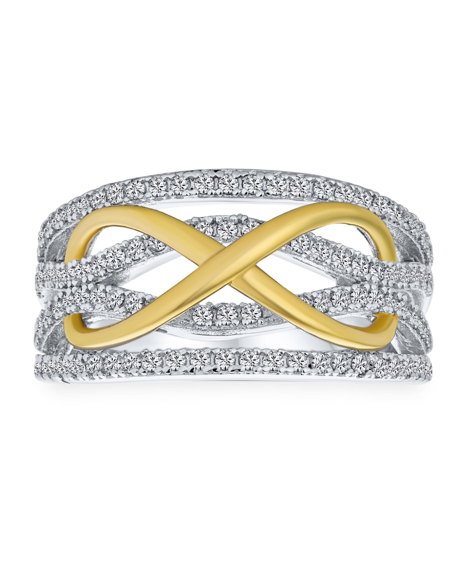 Bling Jewelry Romantic Two-Tone Infinity Band Statement Ring Pave CZ 925 Sterling Silver