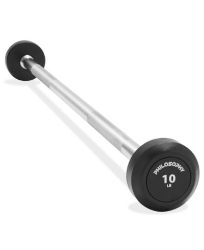 Philosophy Gym Rubber Fixed Barbell, 10 LB Pre-Loaded Weight Straight Bar for Strength Training and Weightlifting