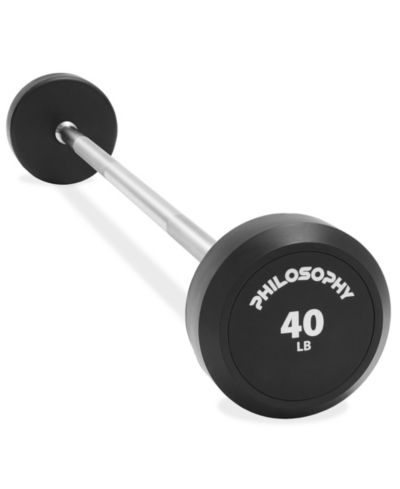 Philosophy Gym Rubber Fixed Barbell, 40 LB Pre-Loaded Weight Straight Bar for Strength Training and Weightlifting