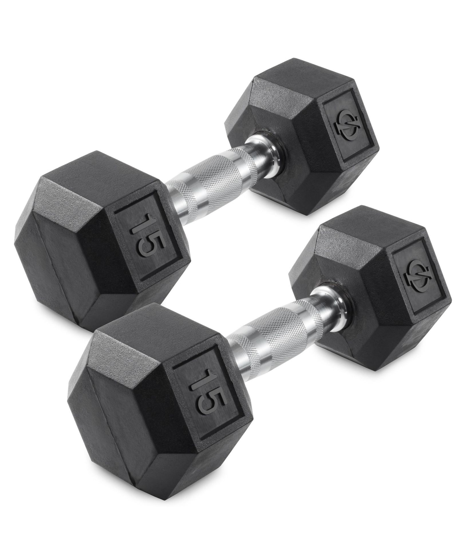 Philosophy Gym Rubber Coated Hex Dumbbell Hand Weights, 15 lb Pair