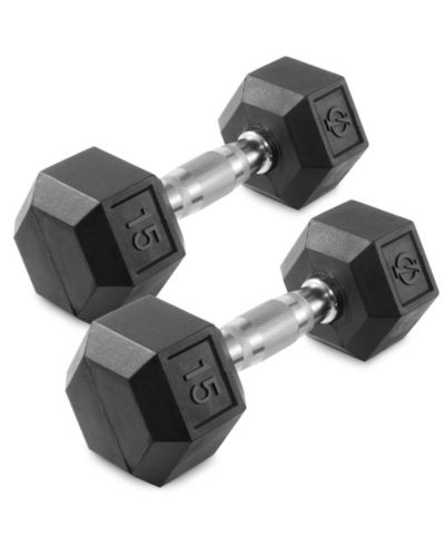 Philosophy Gym Rubber Coated Hex Dumbbell Hand Weights, 15 lb Pair