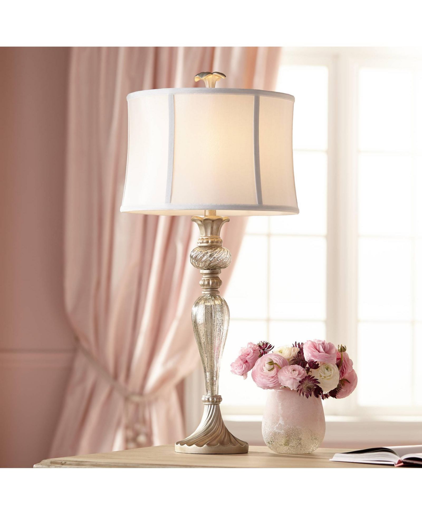 Настольная лампа Regency Hill Alyson Traditional Buffet, Mercury Glass Silver Champagne White