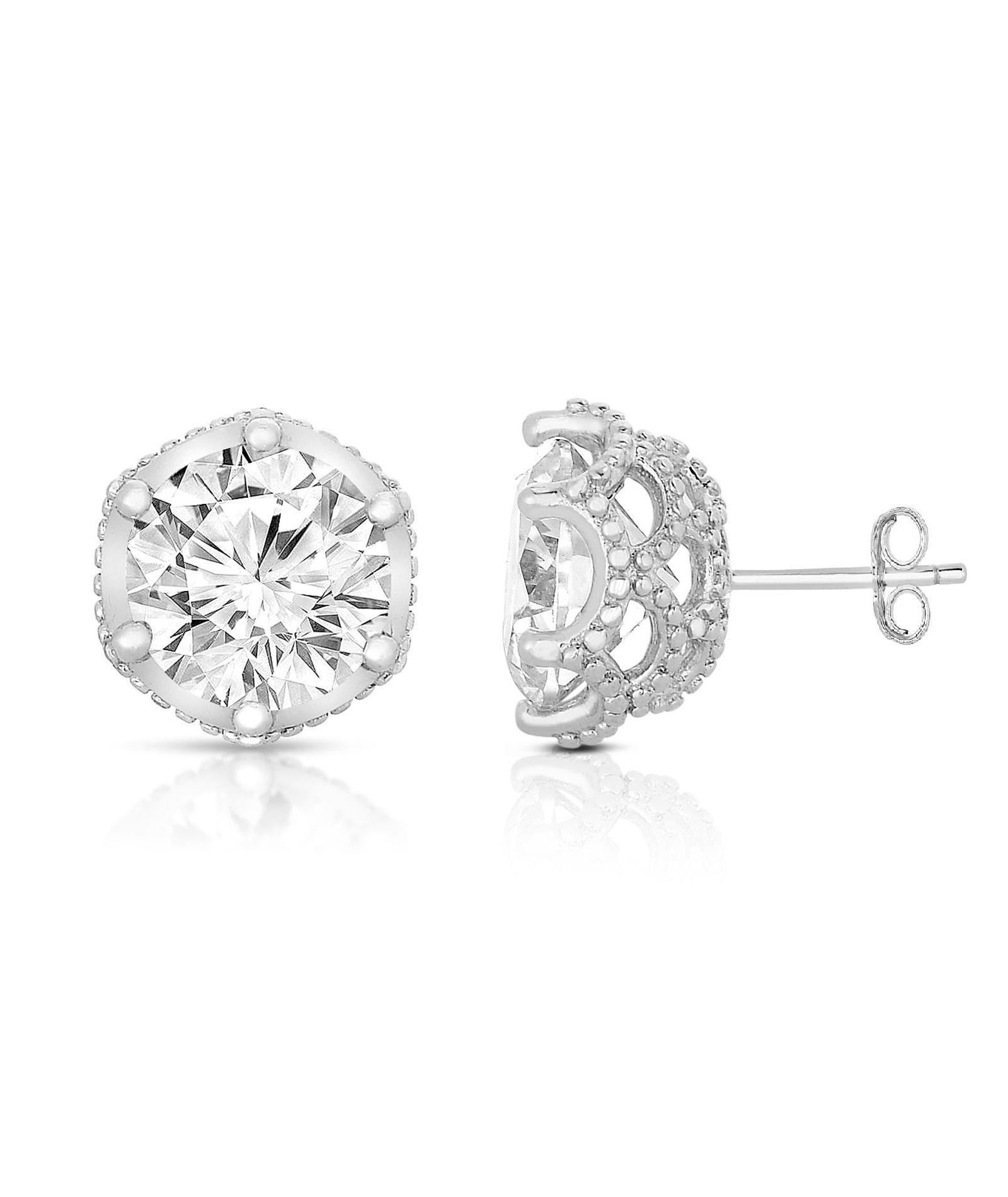 Серьги-гвоздики Genevive Dainty White Gold Plated CZ Unique Basket Chic