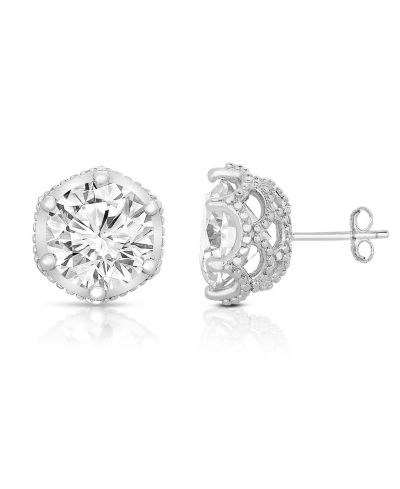 Серьги-гвоздики Genevive Dainty White Gold Plated CZ Unique Basket Chic