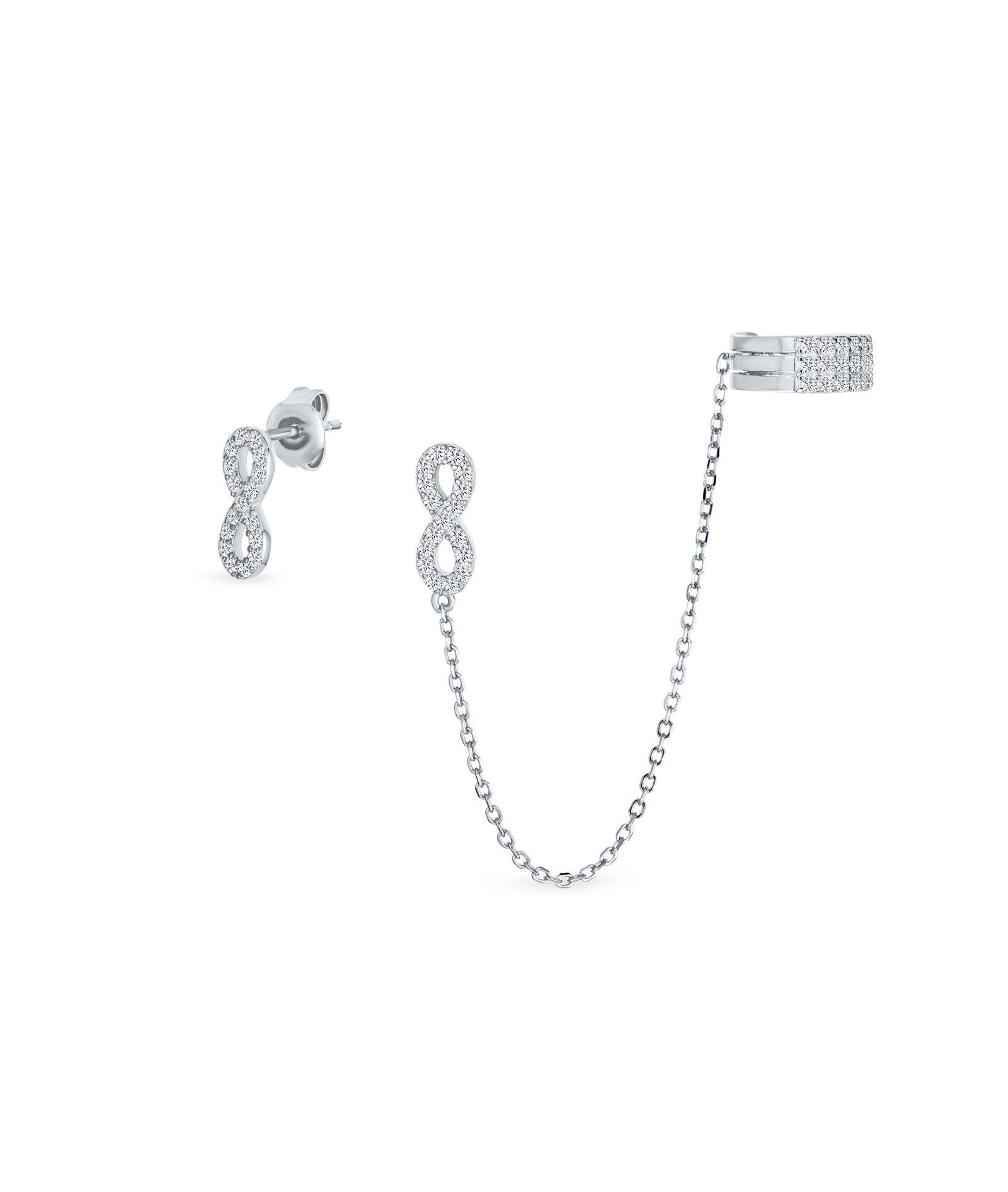 Bling Jewelry Серьги-каффы CZ Infinity 14K Gold Plated Sterling Silver