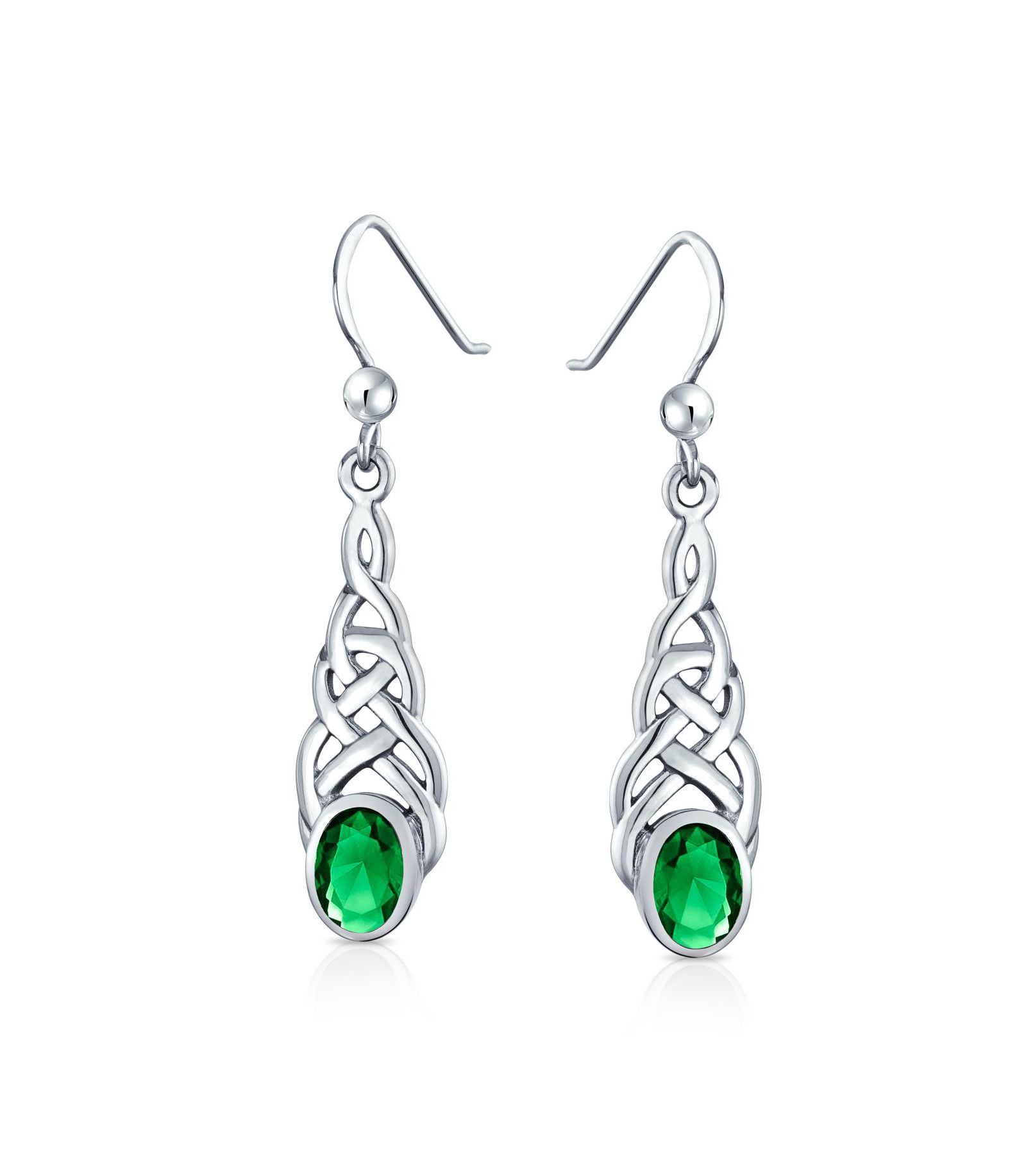 Bling Jewelry серьги BFF Green Oval Bezel Love Knot, серебро, крючок