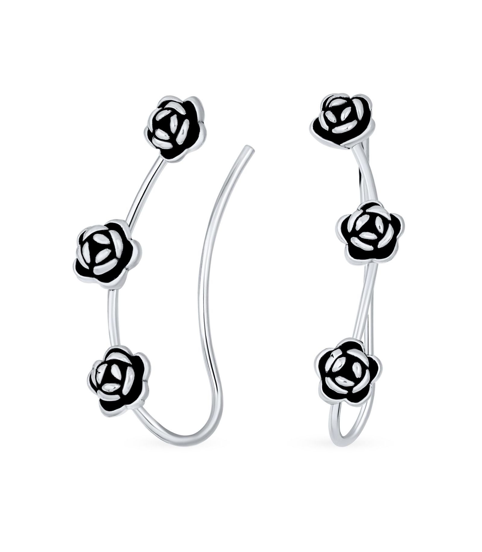 Bling Jewelry серьги-клипсы Retro 3D Flower Three Roses из серебра Sterling Silver