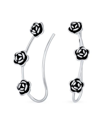 Bling Jewelry серьги-клипсы Retro 3D Flower Three Roses из серебра Sterling Silver