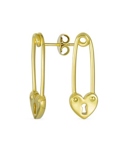 Серьги-подвески Bling Jewelry Love Lock Heart Safety Pin из стерлингового серебра с напылением