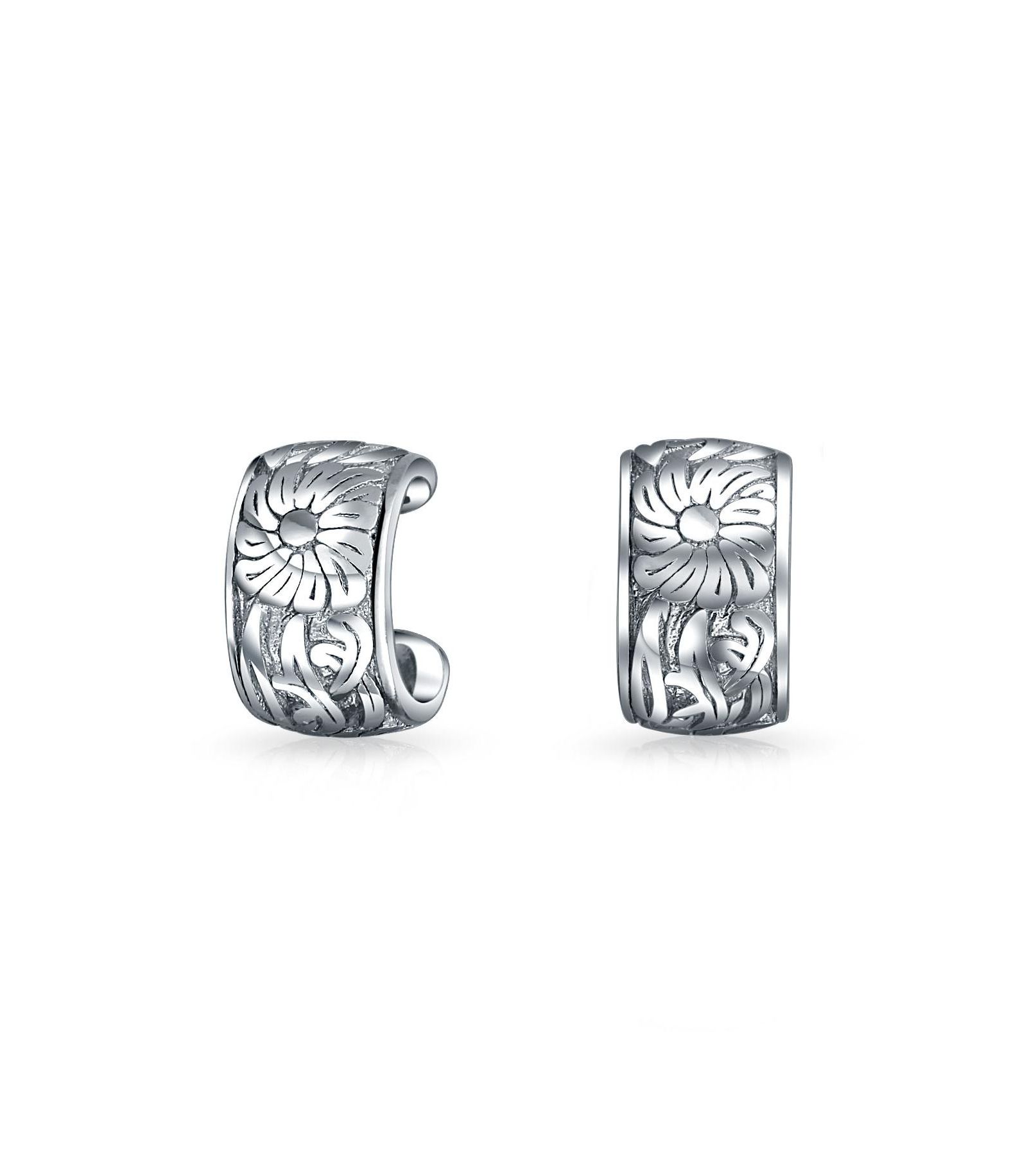 Bling Jewelry Серьги-каффы для прокола уха Bling Jewelry Flower Leaves Cartilage Band Sunflower Sterling Silver