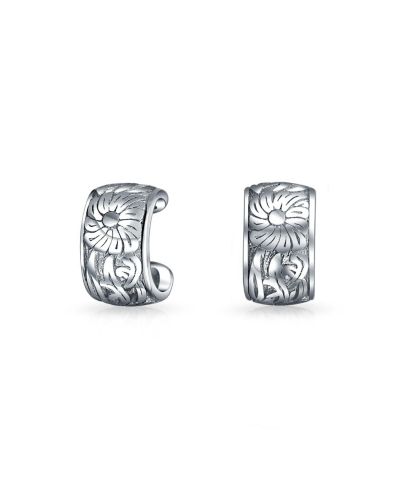 Bling Jewelry Flower Leaves Cartilage Band Sunflower Ear Cuffs Earrings Sterling Silver
