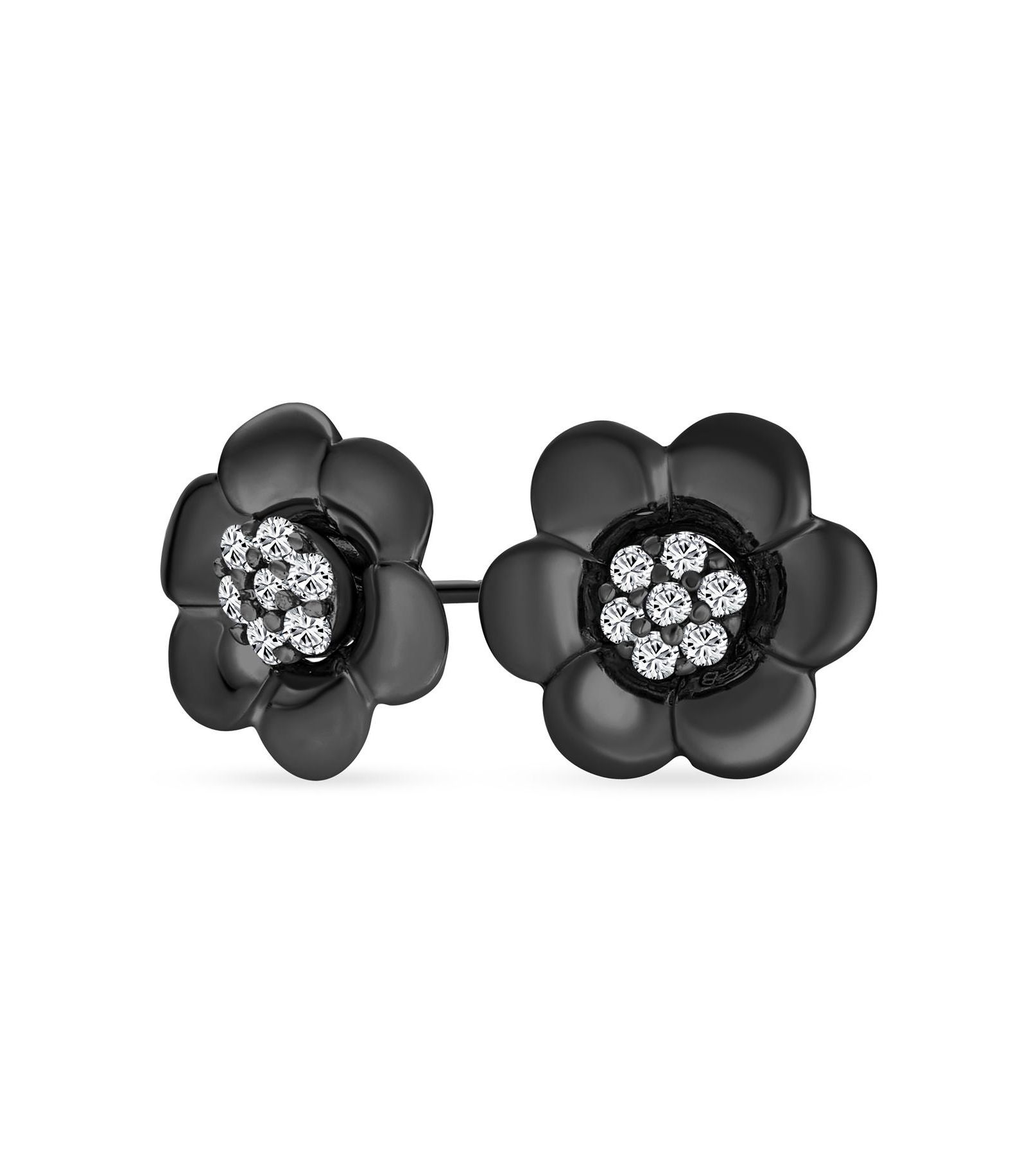 Bling Jewelry 4 in 1 Petal Black Rose Stud Jackets Earrings CZ Accent Sterling Silver
