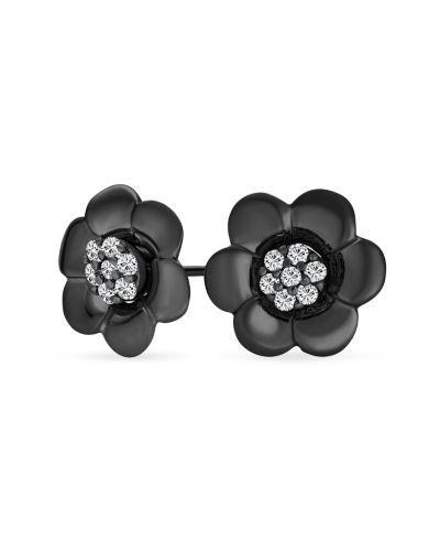 Bling Jewelry 4 in 1 Petal Black Rose Stud Jackets Earrings CZ Accent Sterling Silver