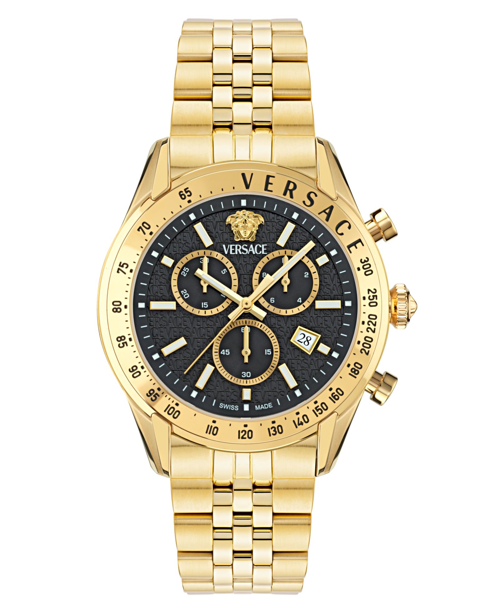 Versace Men's Swiss Chronograph Gold Ion Plated Stainless Steel Bracelet Watch 44mm