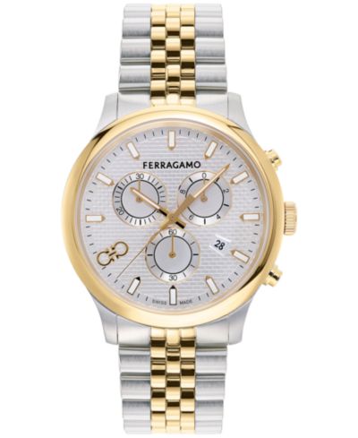 Ferragamo мужские швейцарские хронографические часы с двухцветным нержавеющим стальным браслетом 42 мм
