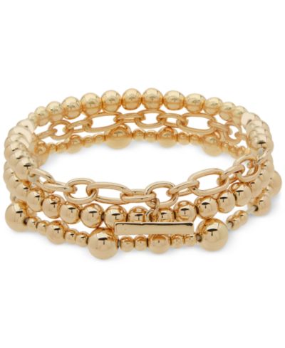 Anne Klein Золотистый многорядный растягивающийся браслет с бусинами