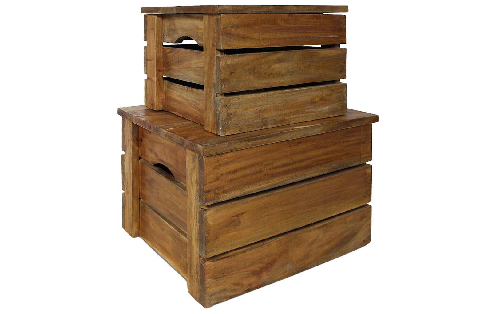 Storage Crate Set 2 Pieces Solid Mahogany Wood