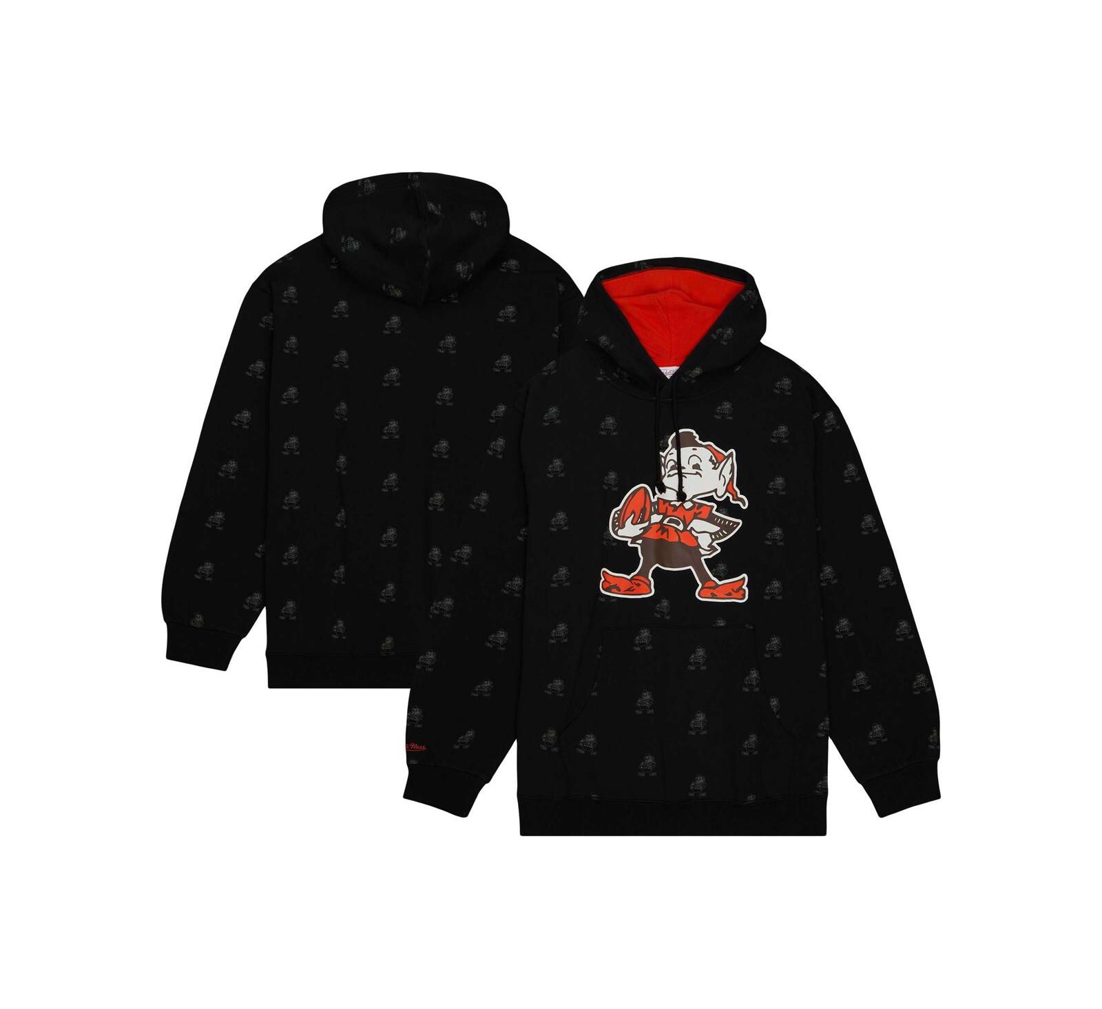 Men's Mitchell & Ness Black Cleveland Browns Allover Print Fleece Pullover Hoodie
