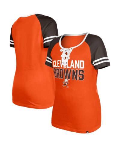 Женская футболка New Era Orange Distressed Cleveland Browns Throwback Raglan Lace-Up