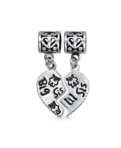 Bling Jewelry Серебряное украшение BFF Big Sis Little Sis Puzzle 2 Piece Split Heart Sisters Bead Charm для браслета