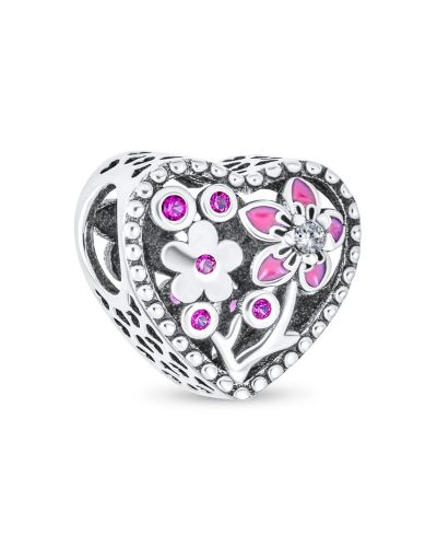 Блестящая подвеска-бусина Bling Jewelry с цветочком и сердечком из эмали и CZ для европейских браслетов