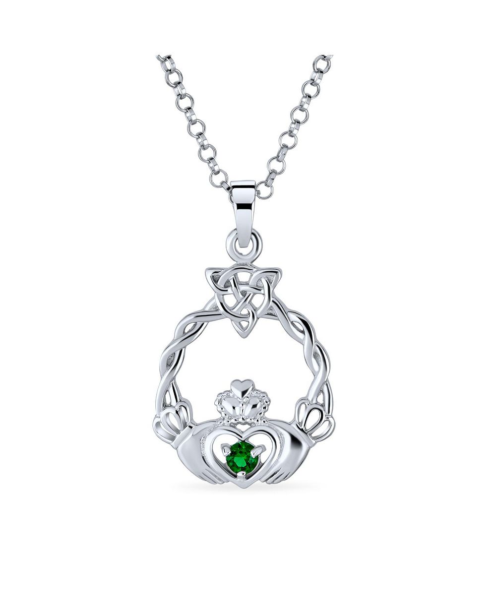 Подвеска-ожерелье Bling Jewelry с изумрудно-зеленой кубической цирконией CZ, кельтским узлом бесконечности и сердцем Claddagh из стерлингового серебра