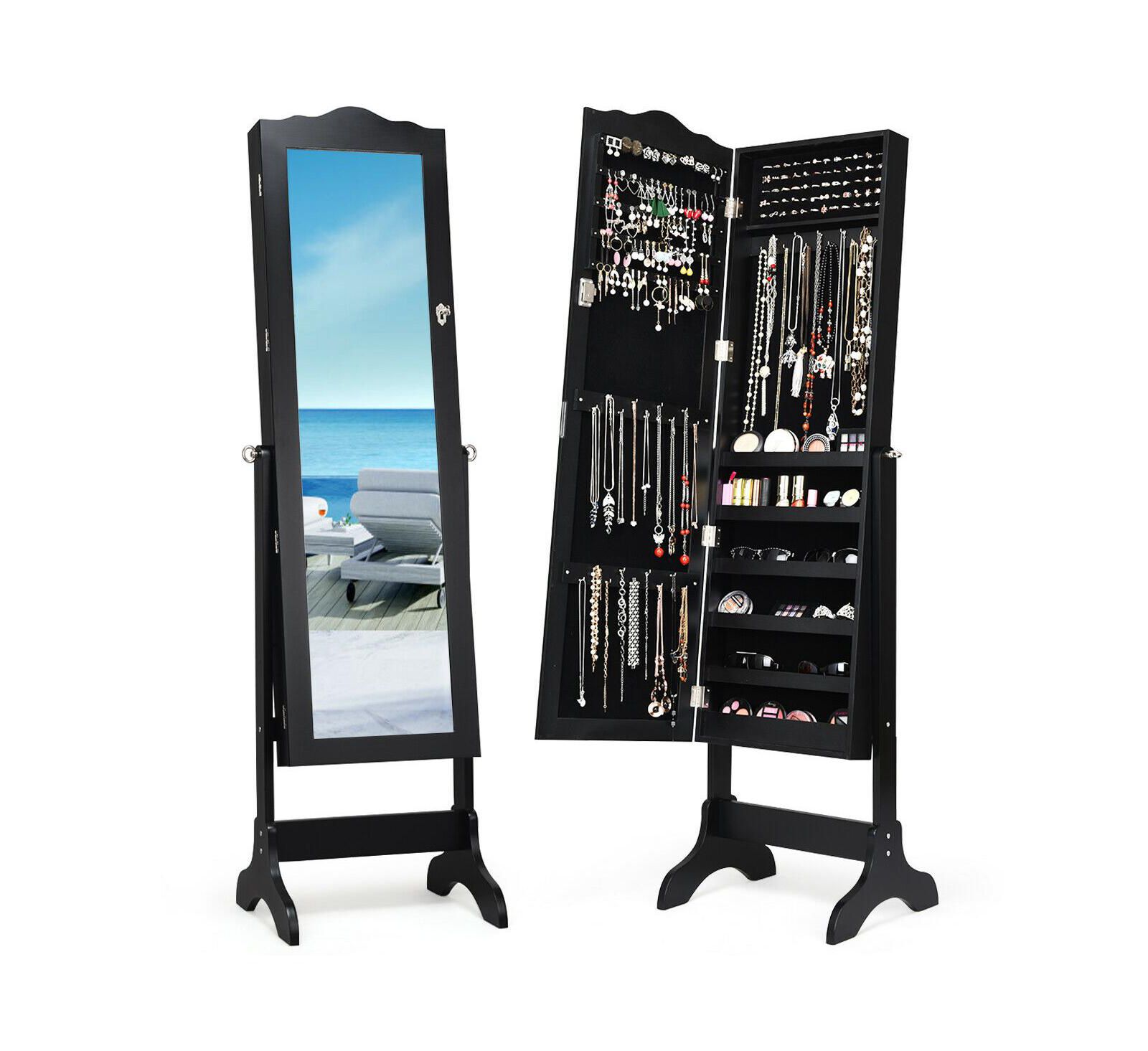 Mirrored Jewelry Cabinet Mirror Organizer Storage Box Stand