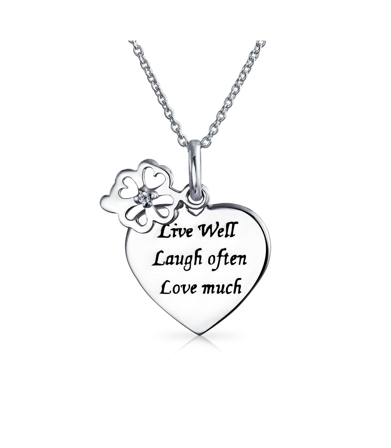 Подвеска-кулон Bling Jewelry Live Love Laugh с цитатой, цветок, сердце, стерлинговое серебро