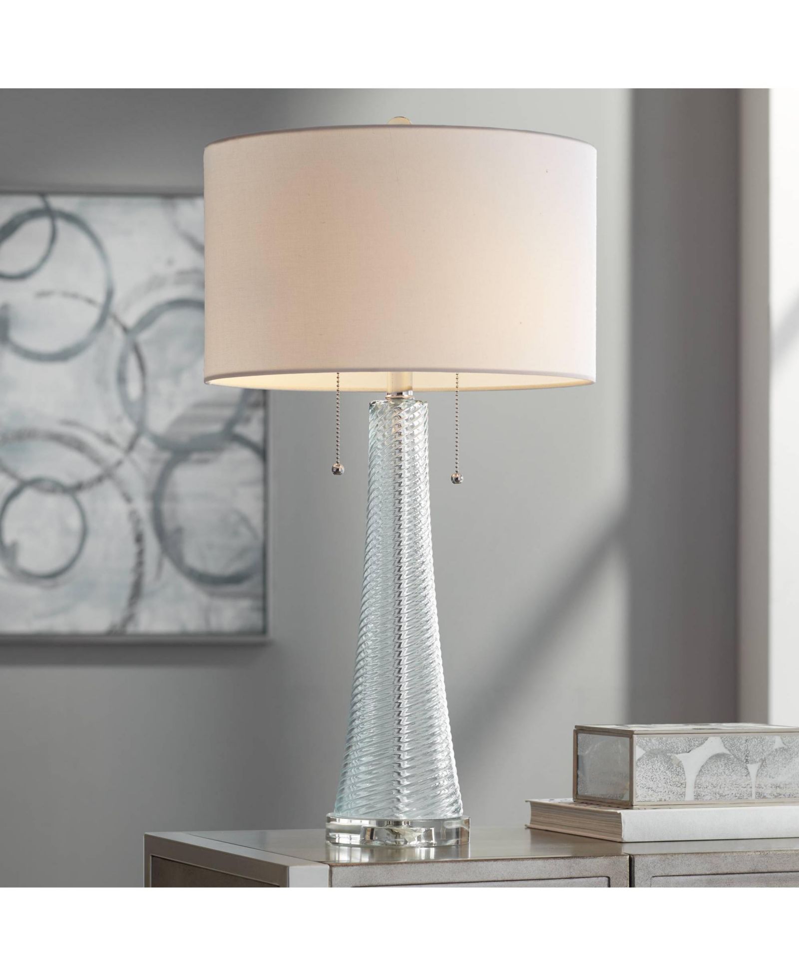 Настольная лампа Possini Euro Design Miriam Modern 28 1/2" Tall Aqua Blue Textured Glass White Drum Shade