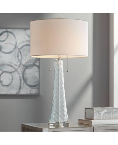 Настольная лампа Possini Euro Design Miriam Modern 28 1/2" Tall Aqua Blue Textured Glass White Drum Shade