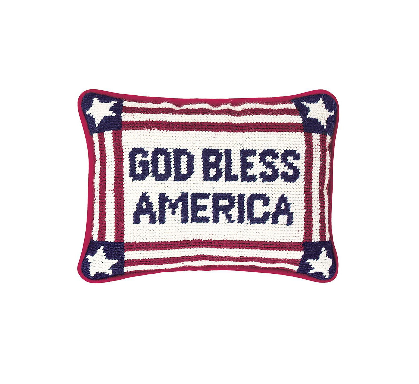 Patriotic "God Bless America" Needlepoint Mini Accent Pillow, 6.5" x 9"