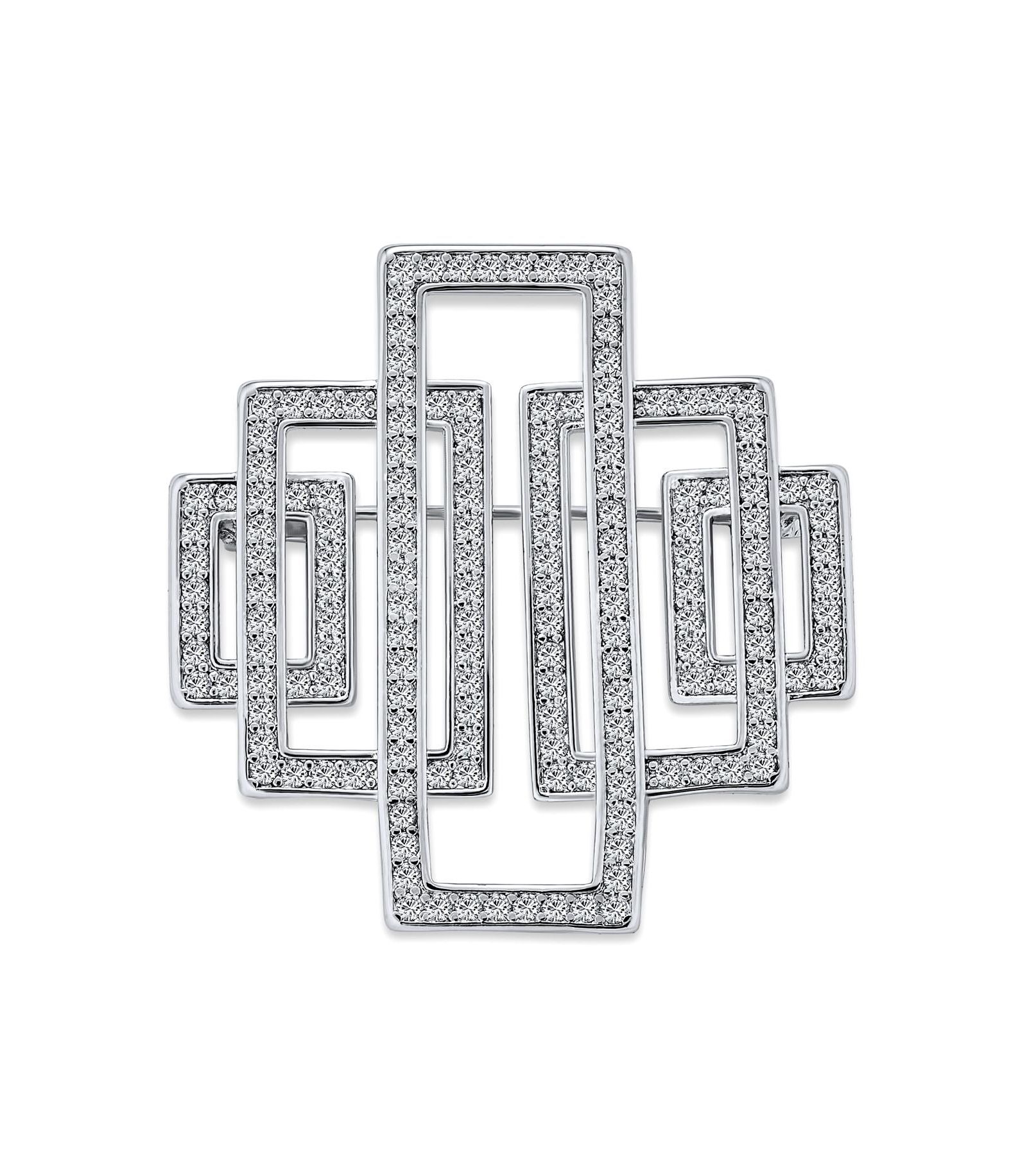 Bling Jewelry Art Deco Style Statement Large Rectangular CZ Cubic Zirconia Scarf Brooch Pin