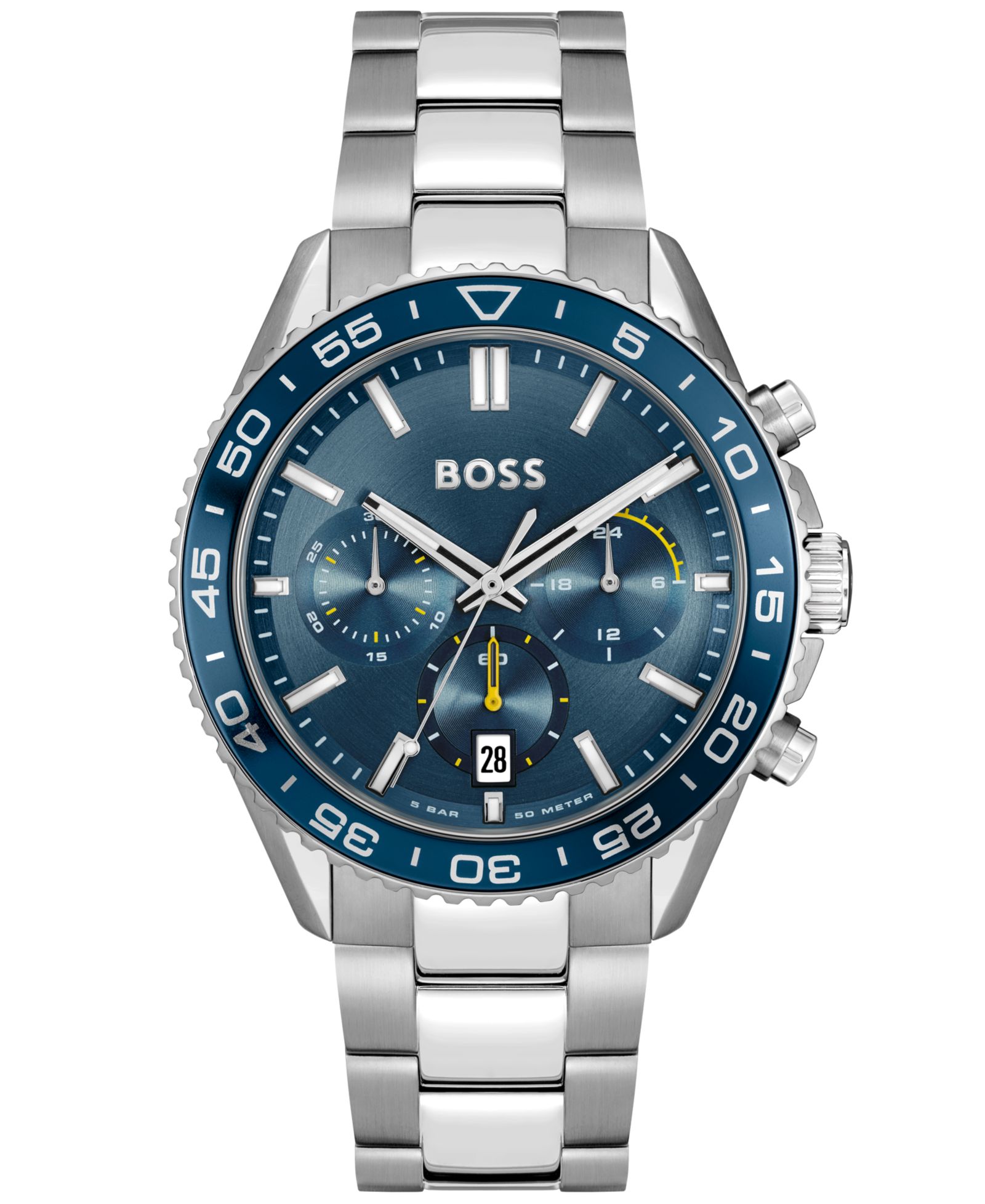 HUGO BOSS Мужские кварцевые часы Runner Chrono, серебристая нержавеющая сталь 44mm