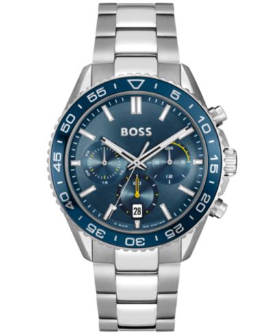 HUGO BOSS Men's Runner Quartz Chrono Silver-Tone Stainless Steel Watch 44mm