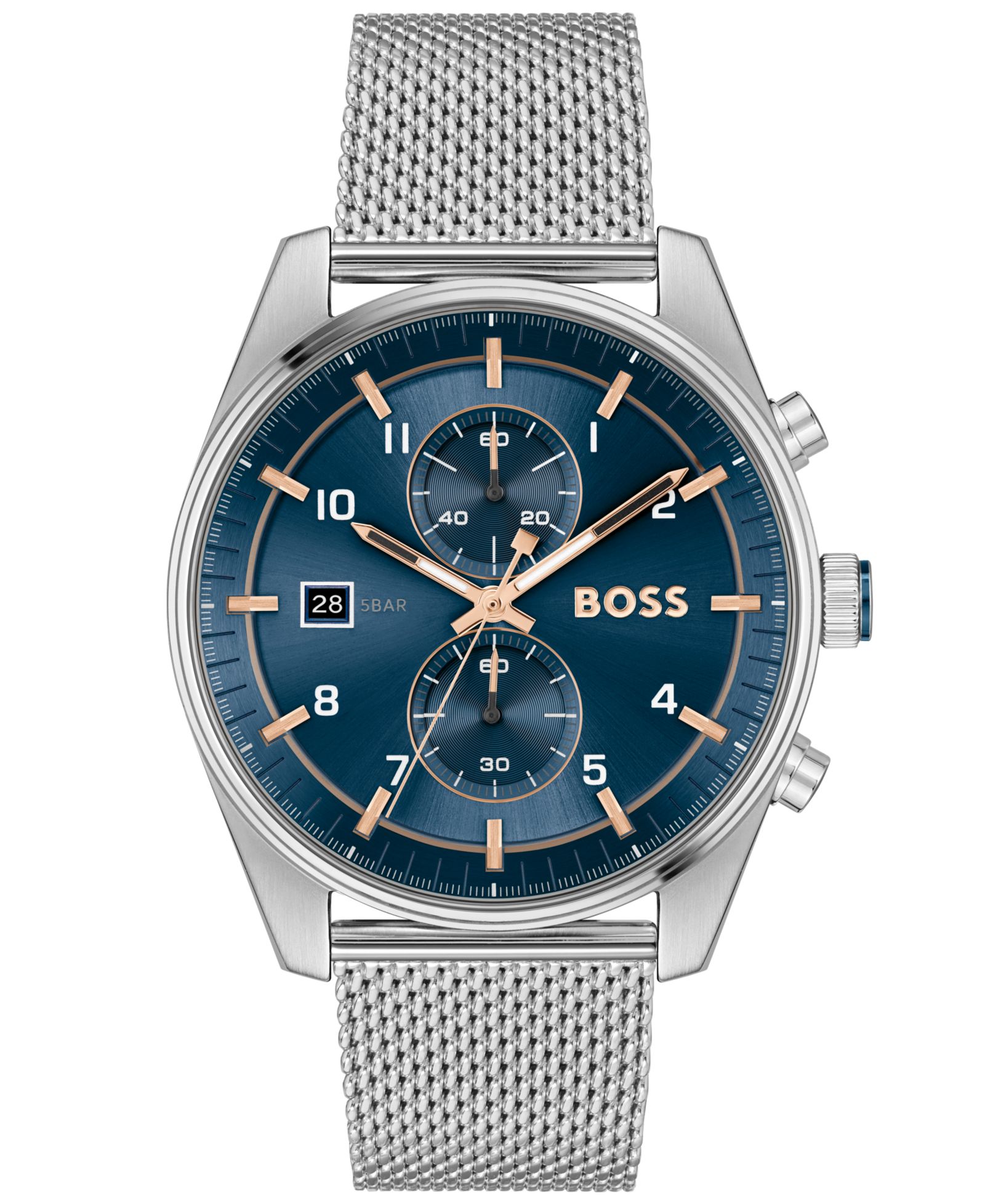 Мужские кварцевые часы Hugo Boss Skytraveller Silver-Tone Stainless Steel 44mm