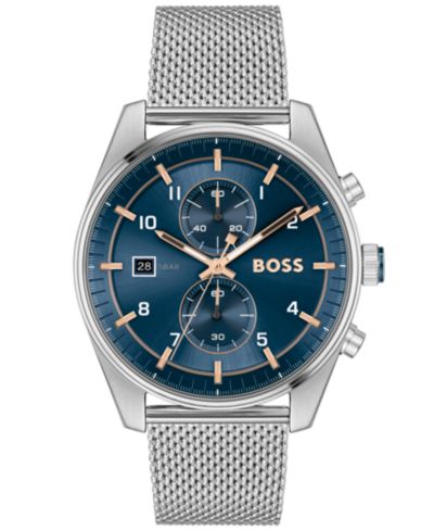 Мужские кварцевые часы Hugo Boss Skytraveller Silver-Tone Stainless Steel 44mm