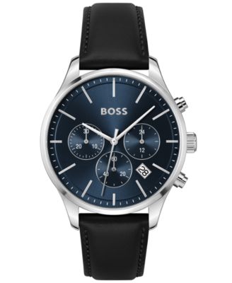 HUGO BOSS Мужские часы Chronograph Avery на черном кожаном ремешке, 42mm