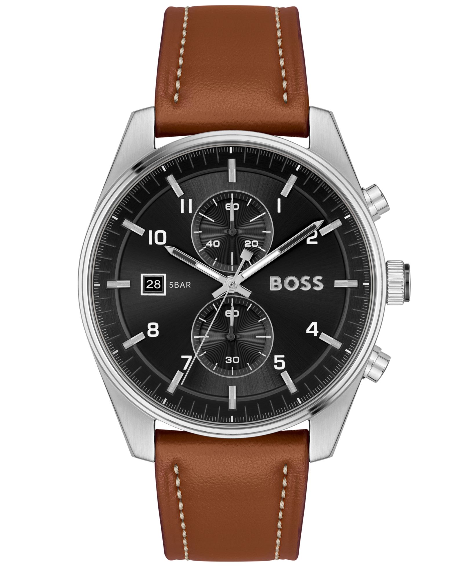 Hugo Boss Мужские кварцевые часы Skytraveller из коричневой кожи 44mm