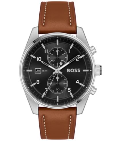 Hugo Boss Мужские кварцевые часы Skytraveller из коричневой кожи 44mm
