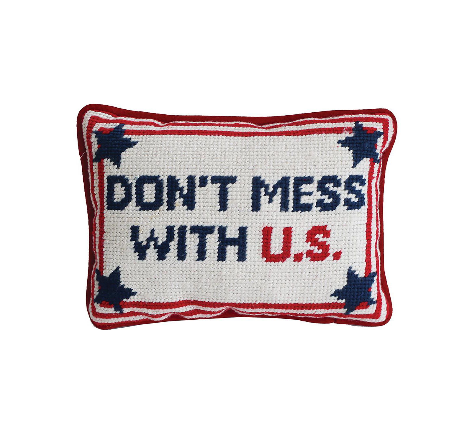 C&F Home Patriotic "Don't Mess With U.S." Needlepoint Mini Accent Pillow