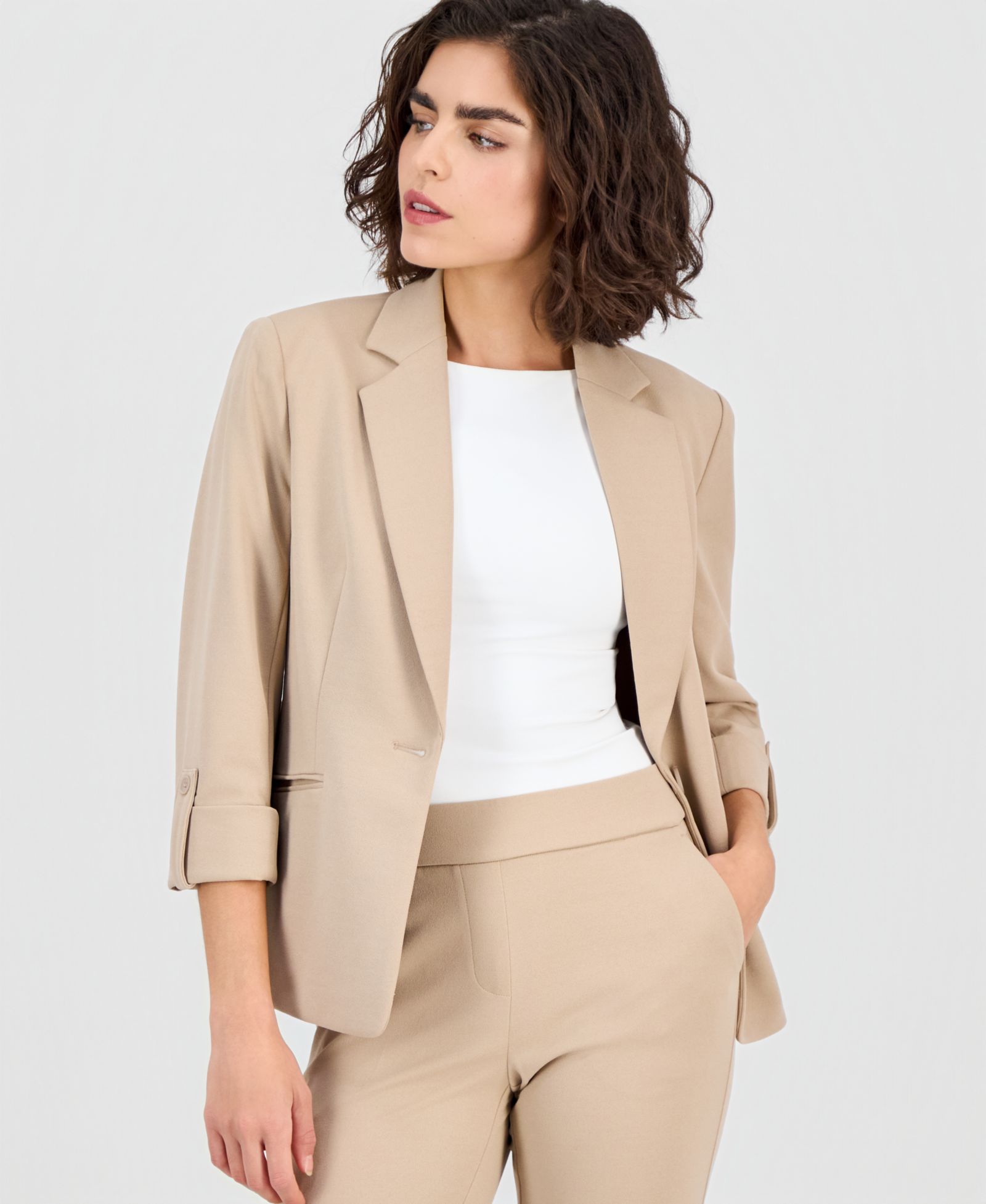 Petite 3/4-Sleeve One-Button Blazer