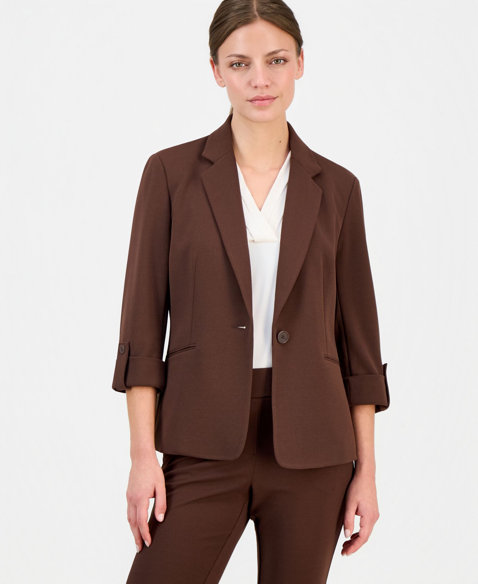 Anne Klein Essentials Petite 3/4-Sleeve One-Button Blazer